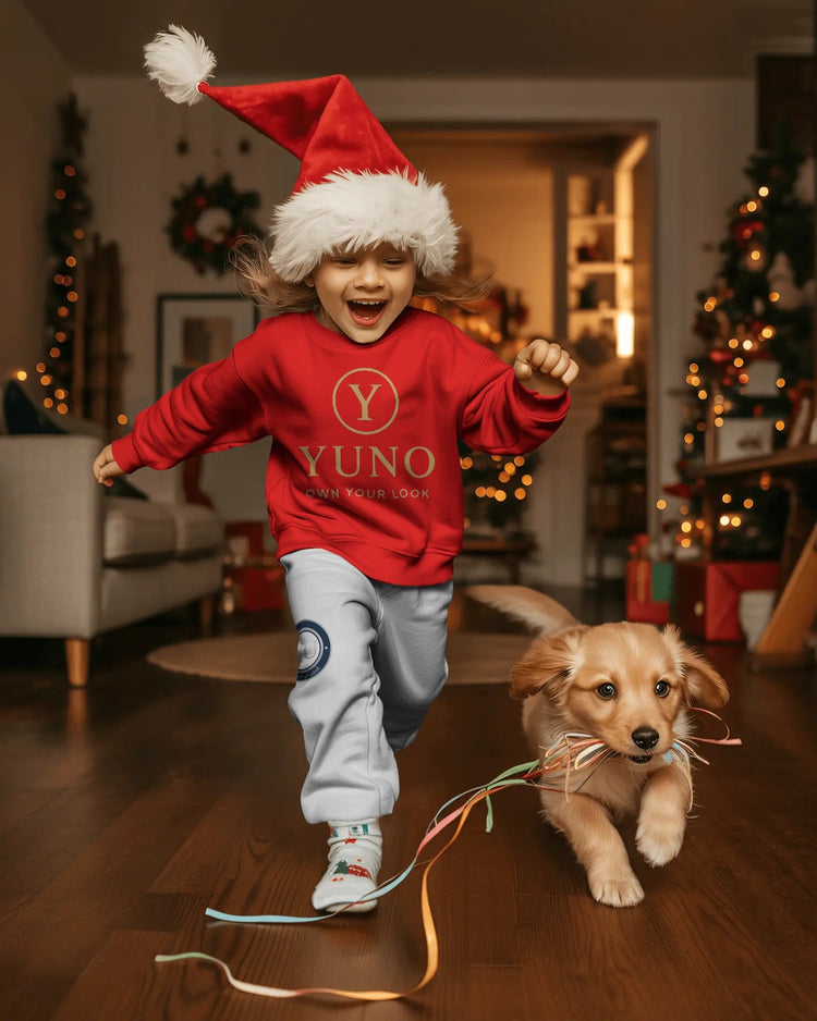 YUNO Kids Christmas T shirt – Holiday Edition Caption  Festive comfort. Joyful style. Pure YUNO magic.